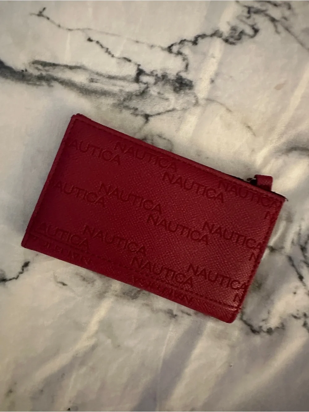 Nautica Embossed Red Zip Card Wallet